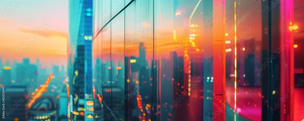 Colorful urban cityscape at sunset with modern glass buildings reflecting vibrant lights, capturing the essence of city life and architecture. Colorful urban cityscape at sunset with modern glass buildings reflecting vibrant lights, capturing the essence of city life and architecture.
