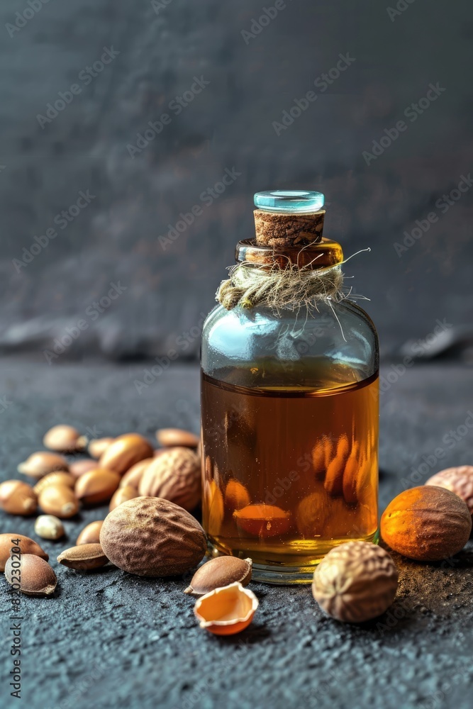 Argan essential oil close-up. Selective focus Argan essential oil close-up. Selective focus