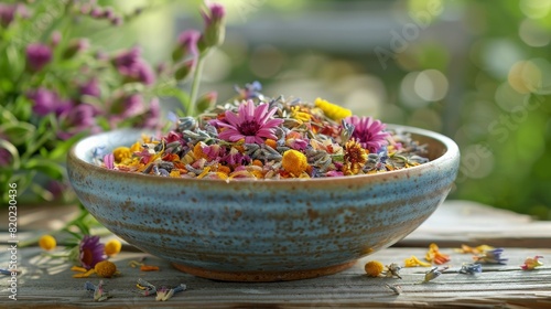 diy potpourri making, a bowl filled with fragrant dried flowers and herbs emits a natural, calming aroma, spreading throughout the house