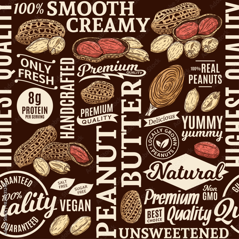 Typographic vector peanut butter seamless pattern or background Typographic vector peanut butter seamless pattern or background