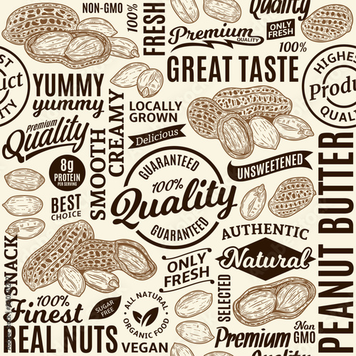Typographic vector peanut butter seamless pattern or background