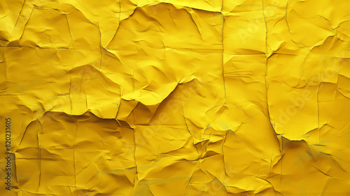 Yellow wrinkled paper template, Background of yellow empty wrinkled paper, Yellow creased paper background texture, Wrinkled paper