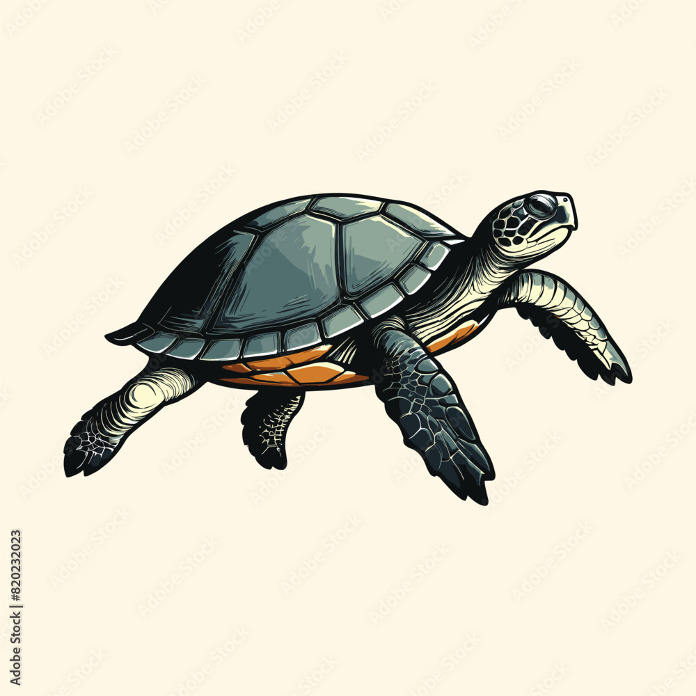 Fototapeta premium Turtle Hand Drawn Illustration Cartoon Style
