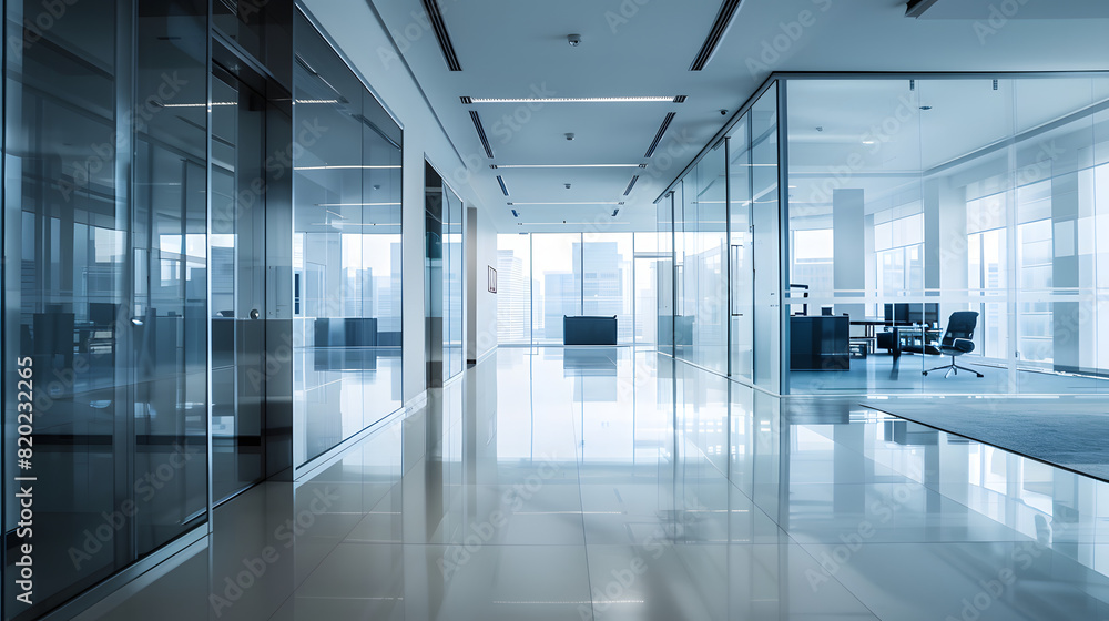 Minimalist open-plan office with sleek designs.