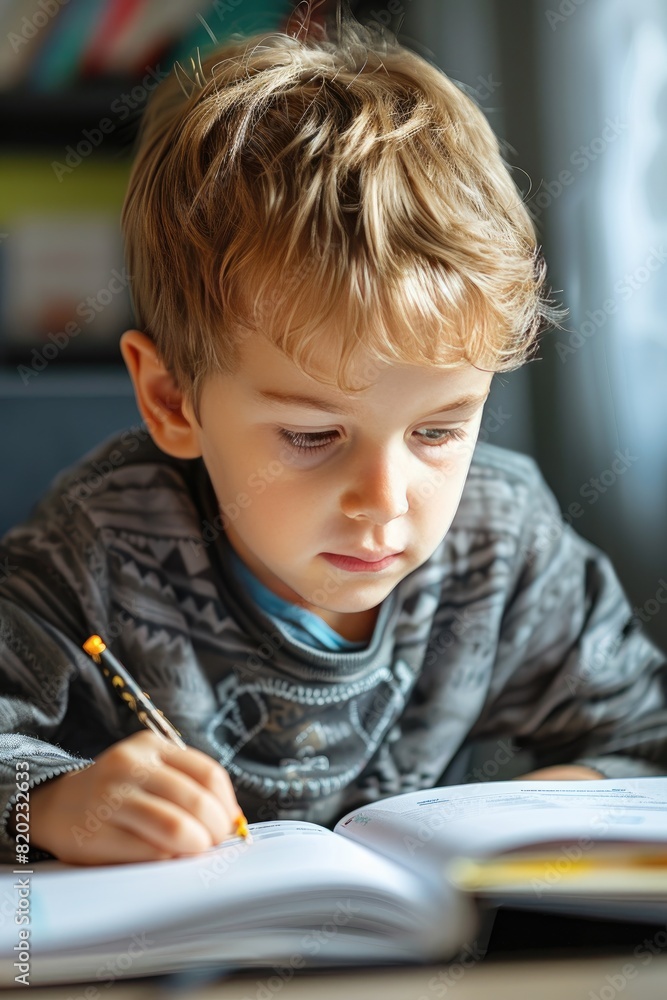 the child is reading a book. Selective focus the child is reading a book. Selective focus