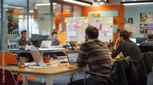 Open-plan office during a brainstorming session.