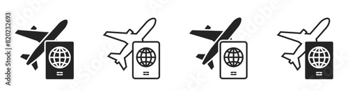 air travel icon set. passport and plane. vacation and journey symbols. isolated vector images for tourism design