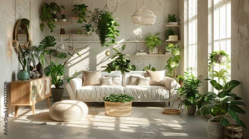 Eco-Friendly Home Decor with Indoor Plants and Recycled Furniture.