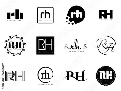 RH logo company template. Letter r and h logotype. Set different classic serif lettering and modern bold text with design elements. Initial font typography. photo