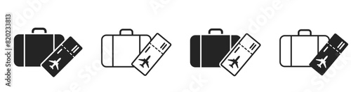 air travel icon set. luggage and flight ticket. vacation and trip symbols. isolated vector images for tourism design