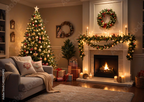 living room with christmas tree