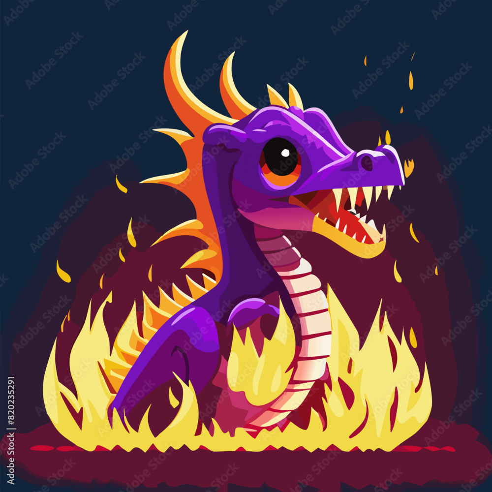 Naklejka premium Baby fire dragon or dinosaur cute characters isolated vector. Fairytale monsters.