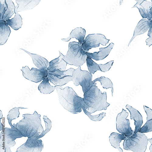 Blue watercolor flower, card, poster.