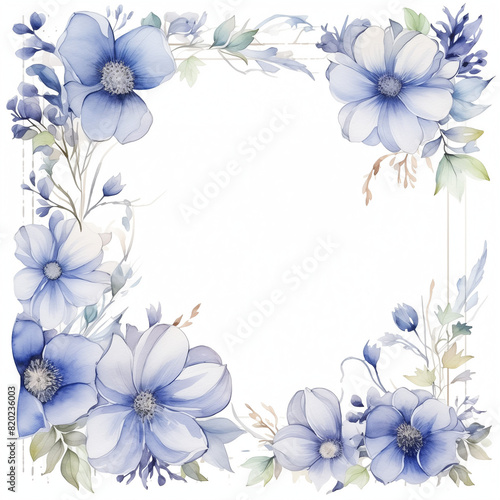 Framing watercolor flowers on white background with copy space