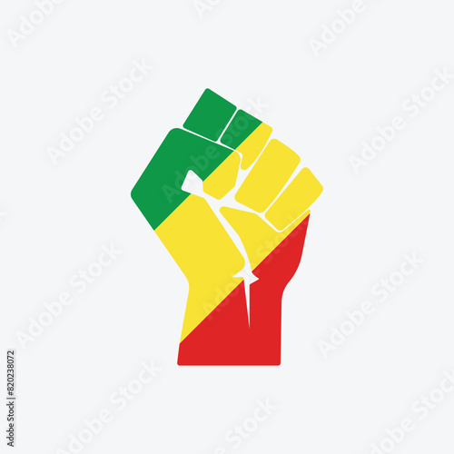 Flag of Republic of the Congo in the shape of raised hand sign isolated on background. Fist symbol modern, simple, vector, icon for website design, mobile app, ui. Vector Illustration photo