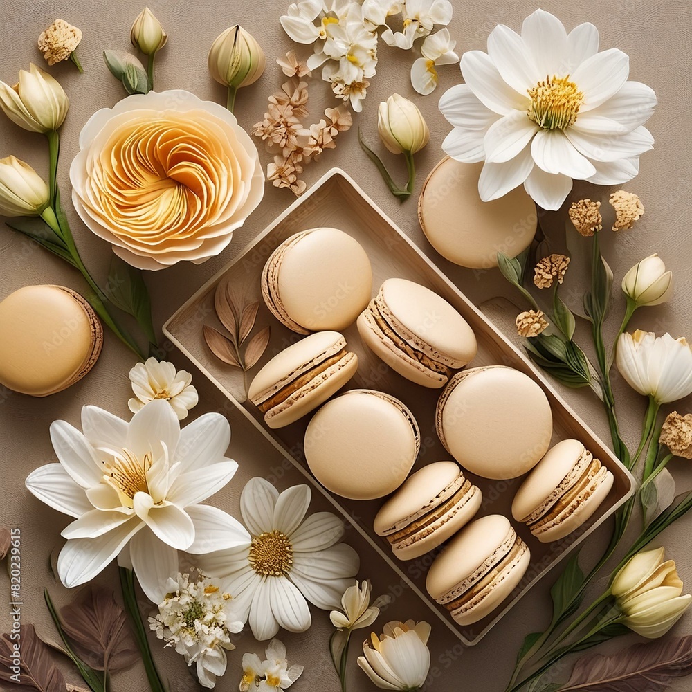 Assortiment de macarons sur fond beige Assortiment de macarons sur fond beige