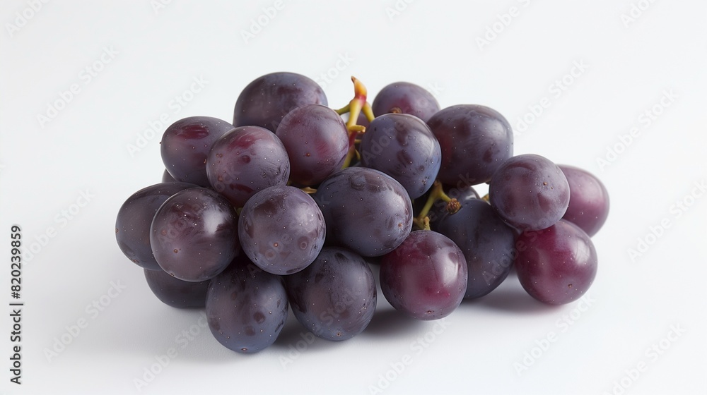 Rich Purple Grapes, a Cluster of Freshness, on a Pristine White Surface Rich Purple Grapes, a Cluster of Freshness, on a Pristine White Surface