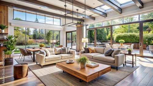 An airy  open-concept living space with ample natural light streaming in