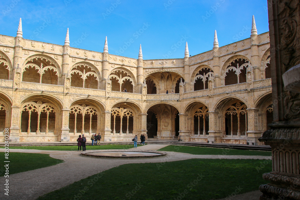 Fototapeta premium Mosteiro dos Jerónimos de Santa Maria de Belém, It is a former monastery of the Order of Saint Jerome and is located in the Belén neighborhood, and Igreja de Santa Maria de Belém in Lisbon, Portugal.