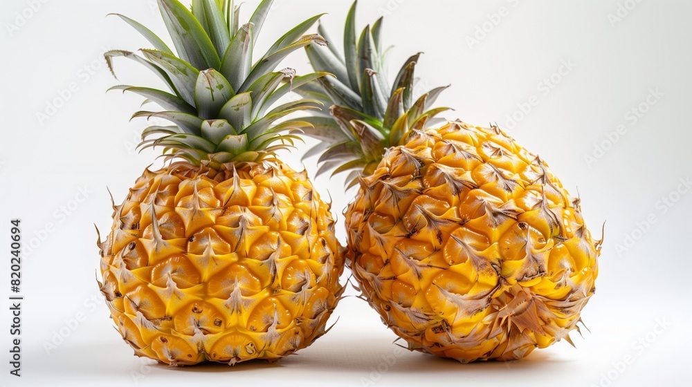 Sunlit Yellow Pineapple, Ripe and Textured, on a Flawless White Ground