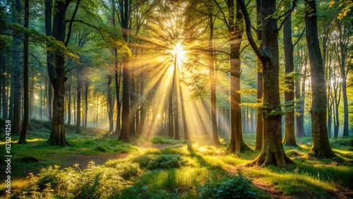 A sunlit forest clearing  with dappled light filtering through the trees  creating a magical and enchanting atmosphere.