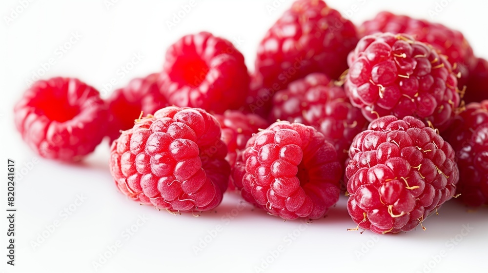 Vibrant Red Raspberries, Rich and Inviting, Against a White Canvas Vibrant Red Raspberries, Rich and Inviting, Against a White Canvas