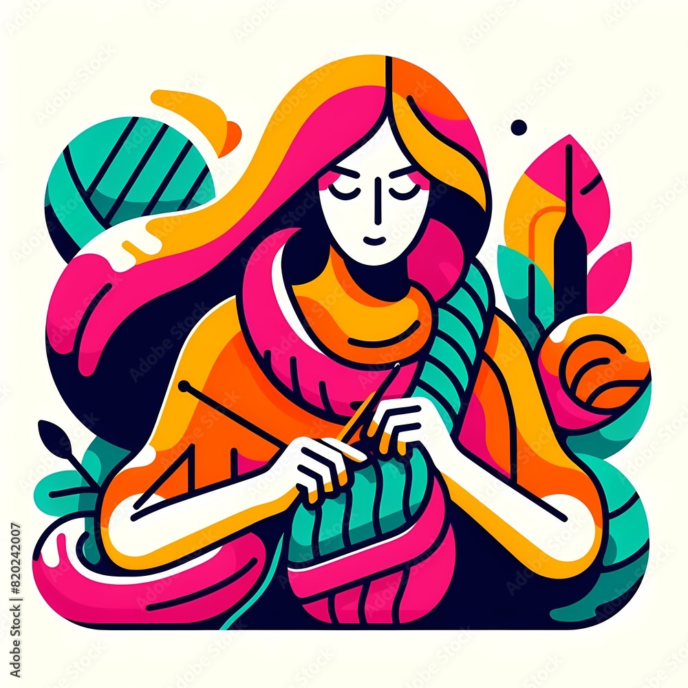 Cozy Creativity: Illustration of Knitting a Scarf with Warmth and Style