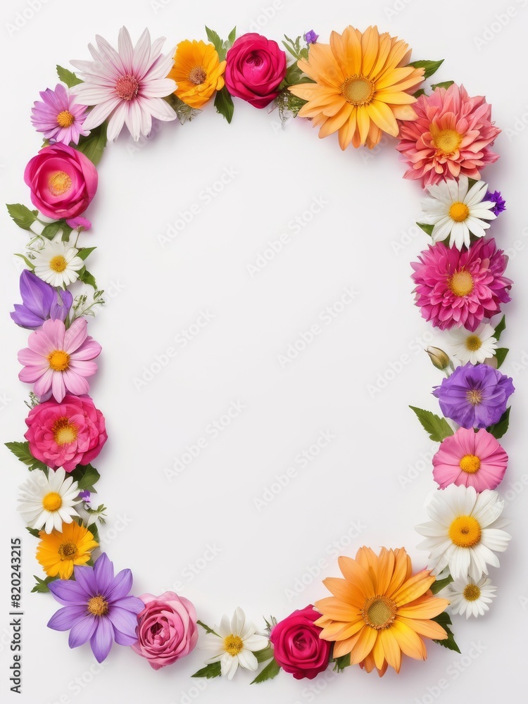 A vibrant square frame composed entirely of colorful flowers. Perfect for framing photographs, invitations, greetings cards or any other creative project.