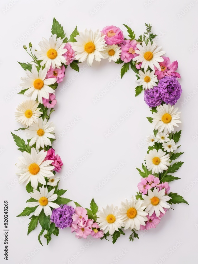 Obraz premium A vibrant square frame composed entirely of colorful flowers. Perfect for framing photographs, invitations, greetings cards or any other creative project.