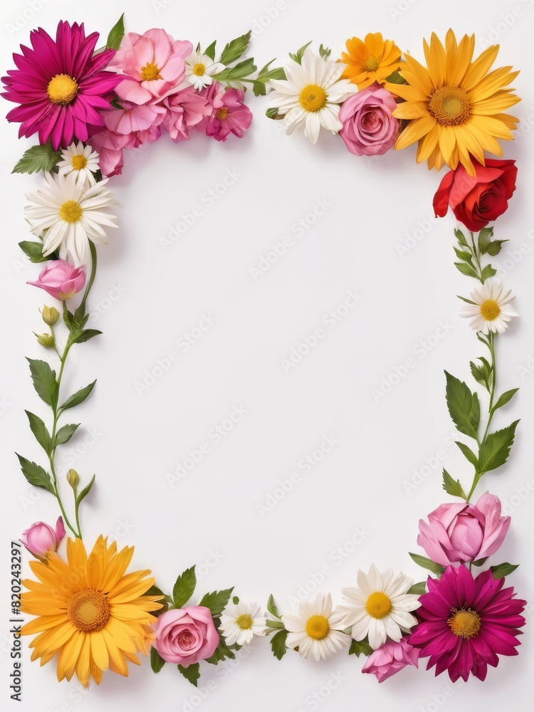A vibrant square frame composed entirely of colorful flowers. Perfect for framing photographs, invitations, greetings cards or any other creative project. A vibrant square frame composed entirely of colorful flowers. Perfect for framing photographs, invitations, greetings cards or any other creative project.