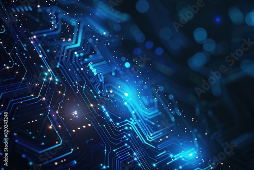 Wallpaper Mural Abstract blue technology background with a circuit board and glowing dots on a dark black backdrop Torontodigital.ca