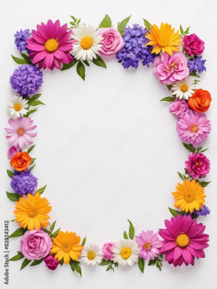 A vibrant square frame composed entirely of colorful flowers. Perfect for framing photographs, invitations, greetings cards or any other creative project. A vibrant square frame composed entirely of colorful flowers. Perfect for framing photographs, invitations, greetings cards or any other creative project.