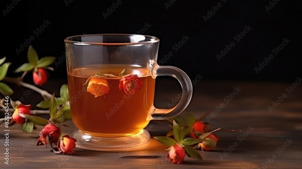 Herbal tea with flower buds next to it on a light background, close-up. The concept of medicinal drinks, alternative medicine. Herbal tea with flower buds next to it on a light background, close-up. The concept of medicinal drinks, alternative medicine.