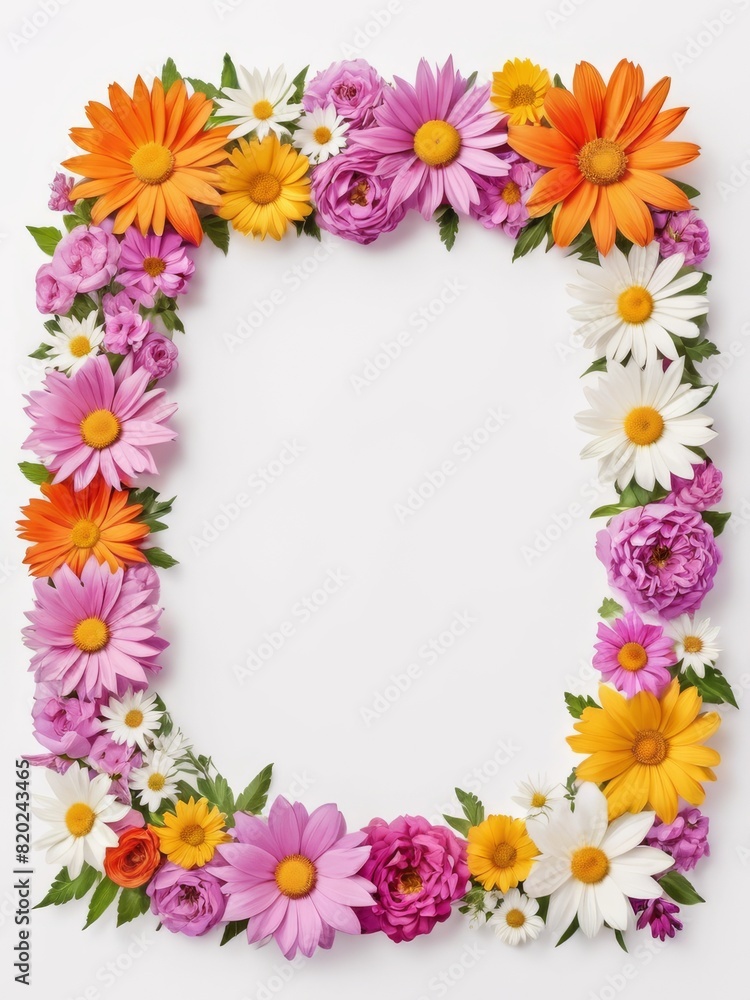 Obraz premium A vibrant square frame composed entirely of colorful flowers. Perfect for framing photographs, invitations, greetings cards or any other creative project.