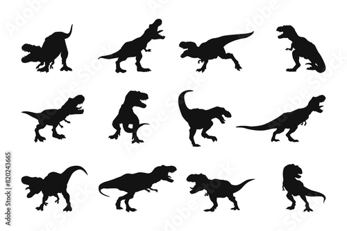 A vector collection of Tyrannosaurus rex silhouettes for artwork compositions.