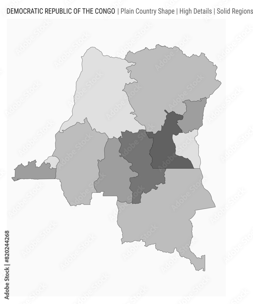 DR Congo plain country map. High Details. Solid Regions style. Shape of DR Congo. Vector illustration.