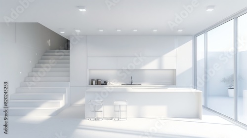Minimalist white kitchen: sleek, inviting, and clutter-free.