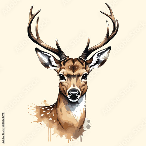  Watercolor Reindeer Head Christmas Deer Head
