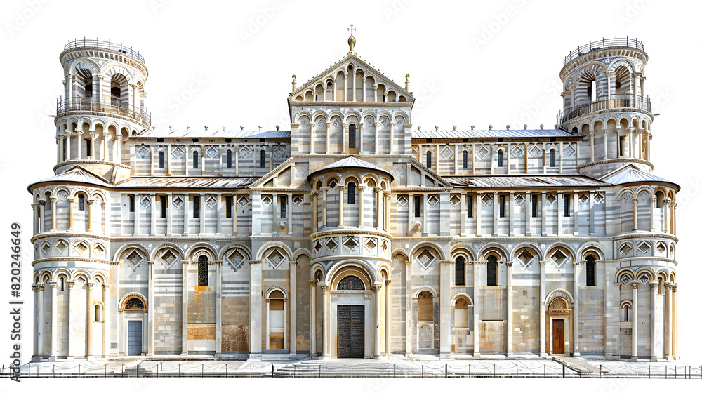 Detail of the historic cathedral in pisa, italy isolated on white background, space for captions, png
