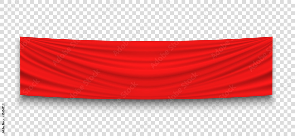 Obraz premium Red banner for advertising or announcement. Wavy fabric mockup with copy space