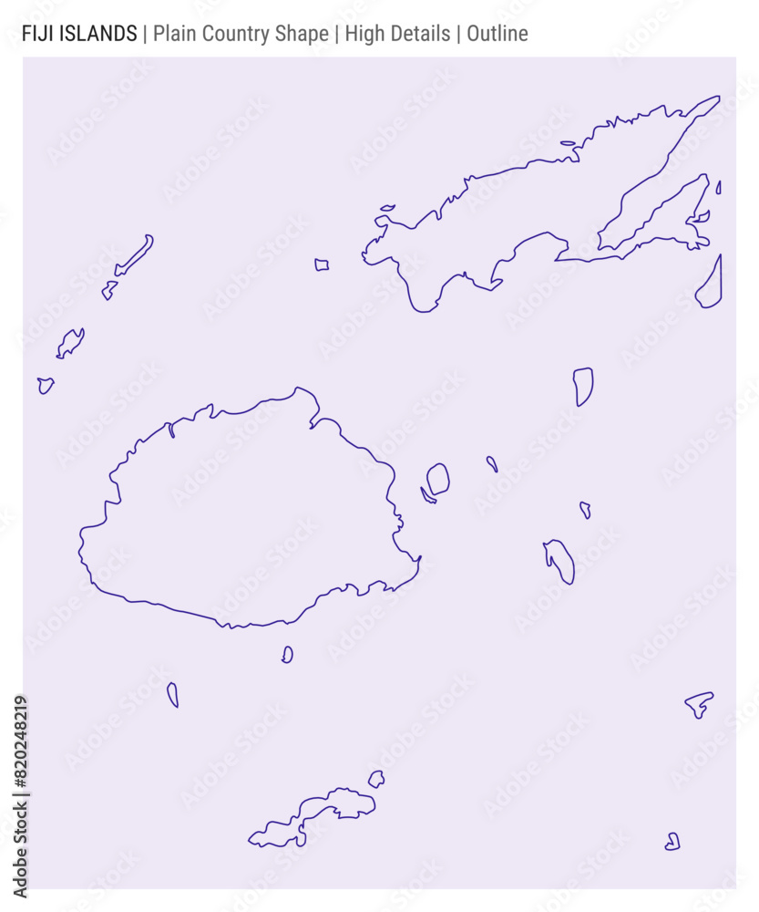 Fiji plain country map. High Details. Outline style. Shape of Fiji ...