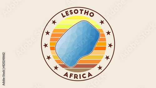 Lesotho intro video. Badge with the circular name and map of the country in low poly tech geometric style. Beautiful country round logo animation. photo