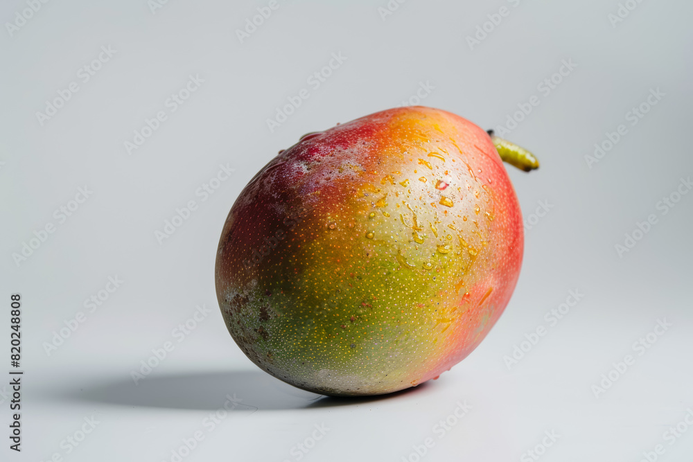 A single ripe mango standing out against a plain background, tempting with its tropical aroma and juicy flesh. Concept of exotic fruits and vitamin-rich snacks. Generative Ai. A single ripe mango standing out against a plain background, tempting with its tropical aroma and juicy flesh. Concept of exotic fruits and vitamin-rich snacks. Generative Ai.