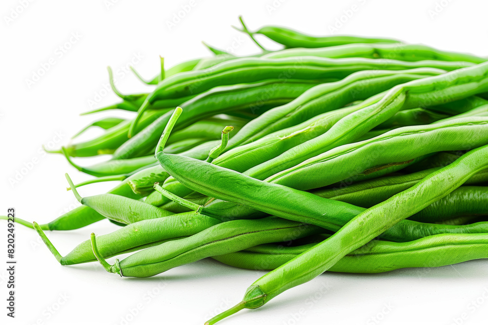 A cluster of fresh green beans isolated without any background interference, highlighting their crisp texture and vibrant color. Concept of garden vegetables and summer bounty. Generative Ai. A cluster of fresh green beans isolated without any background interference, highlighting their crisp texture and vibrant color. Concept of garden vegetables and summer bounty. Generative Ai.