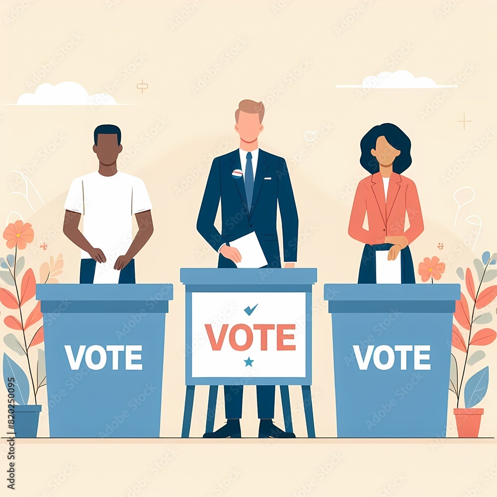 Democracy in Action: Illustration of Voting and Election, People Engaging in the Electoral Process Democracy in Action: Illustration of Voting and Election, People Engaging in the Electoral Process