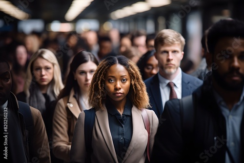 man stand on busy subway station during morning commute