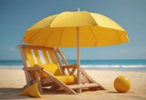 Beach Chair, Yellow Umbrella and Ball, Summer holiday