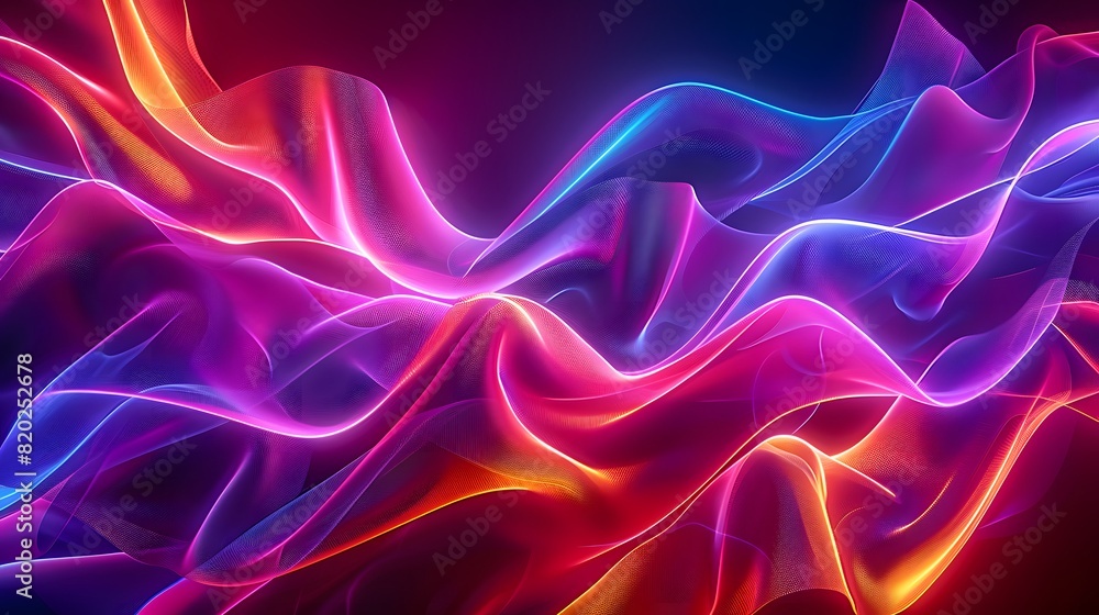 Wavy pink, purple, blue, orange, yellow wallpaper background. 3d abstract wallpaper. Liquid metal rainbow waves banner. 3D colorful gradient background 3D render