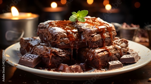 Mouthwatering delicious brownies with bite marks and powdered sugar topping