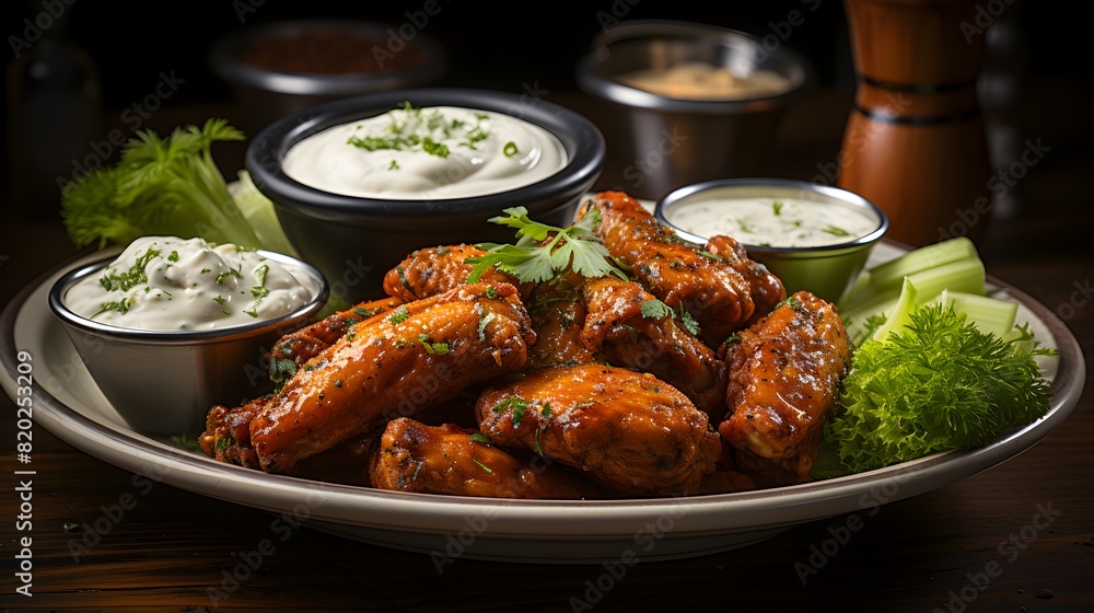 Fototapeta premium Buffalo wings with blue cheese dressing
